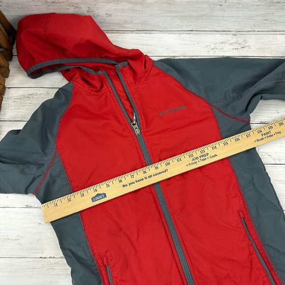 Columbia Youth Lightweight‎ Hooded Windbreaker Jacket Large 14-16 Red Gray - Picture 10 of 14